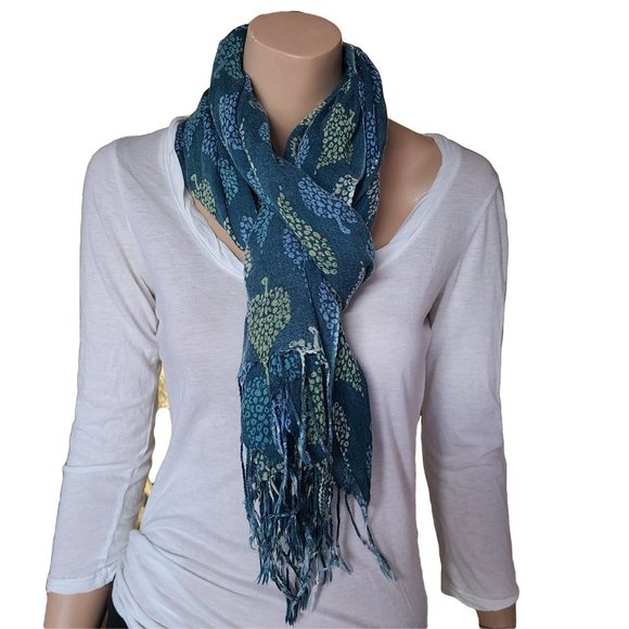 ROCKFLOWERPAPER Blue Leaf Print Scarf - Picture 2 of 5